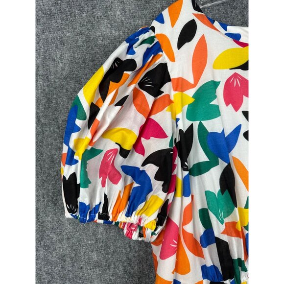 NWT Calvin Klein Colorful Print Dress Size 20W Puff Sleeve Cotton Artsy Rainbow - Picture 7 of 15